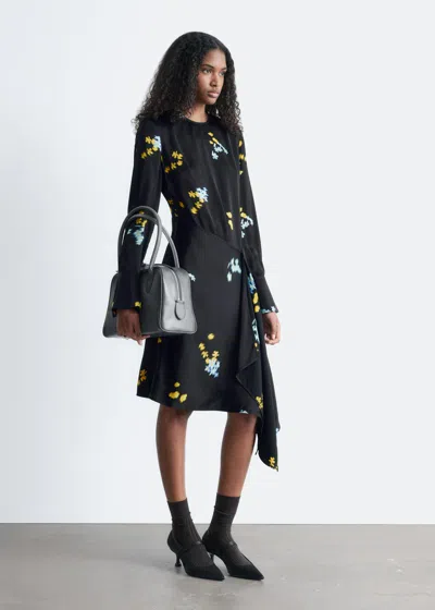 & Other Stories Asymmetric Long-sleeve Mini Dress In Black