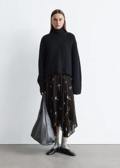 & Other Stories Asymmetric Midi Skirt In Black