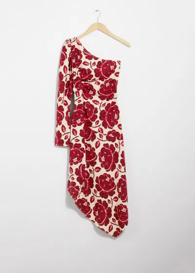 & Other Stories Asymmetric One-shoulder Midi Dress In Red
