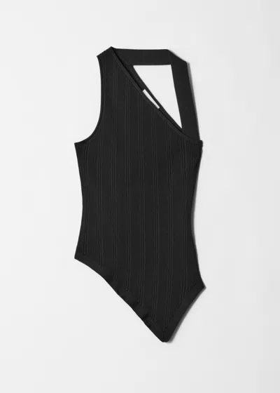 & Other Stories Asymmetric Rib-knit Top In Black