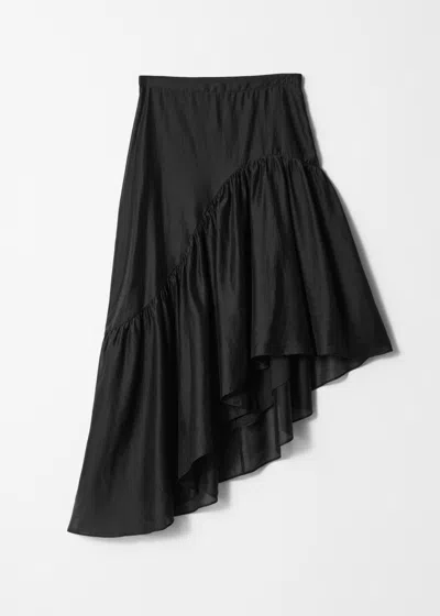 & Other Stories Asymmetric Ruffle Midi Skirt In Black