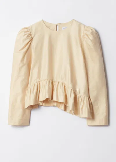 & Other Stories Asymmetric Ruffle-peplum Blouse In Beige