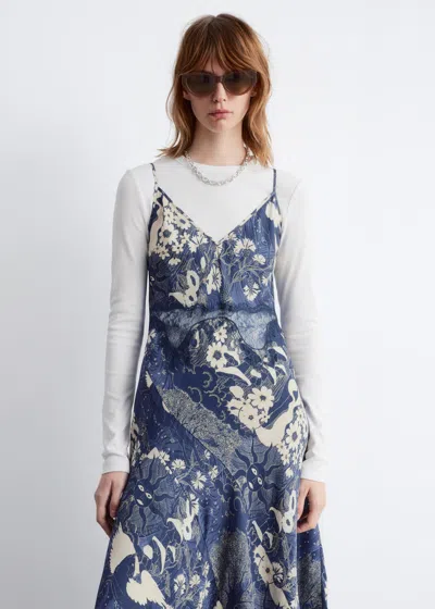 & Other Stories Asymmetrical Satin Slip Midi Dress In Blue