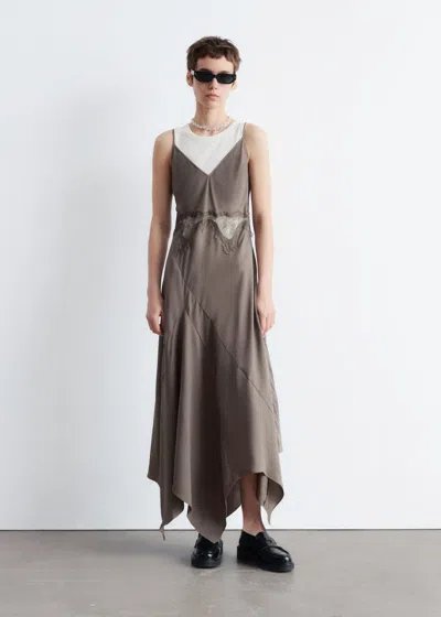 & Other Stories Asymmetrical Satin Slip Midi Dress In Brown