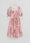 & Other Stories Floral Puff Sleeve Lace-up Back Dress In Pink