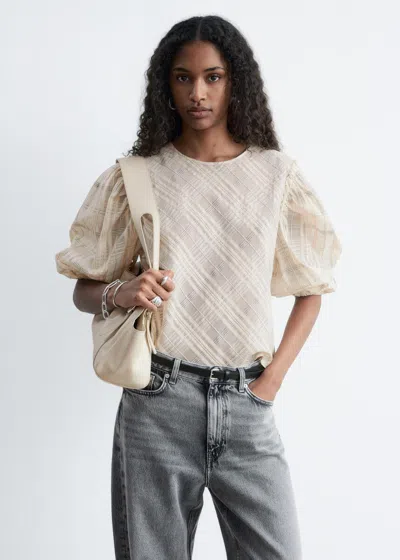 & Other Stories Balloon-sleeve Jacquard Blouse In Nude