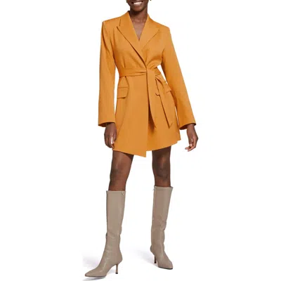 & Other Stories Belted Long Sleeve Wool Blend Blazer Minidress In Yellow