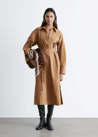 & Other Stories Belted Midi Dress In Brown