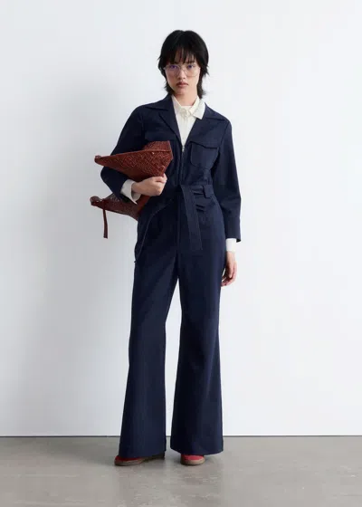 & Other Stories Belted Utility Jumpsuit In Blue