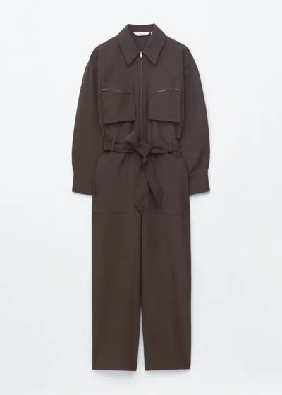& Other Stories Pure Cotton Utility Style Jumpsuit With Tie Front Belt In Burgundy