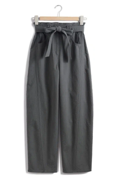 & Other Stories Belted Wide Leg Ankle Trousers In Grey