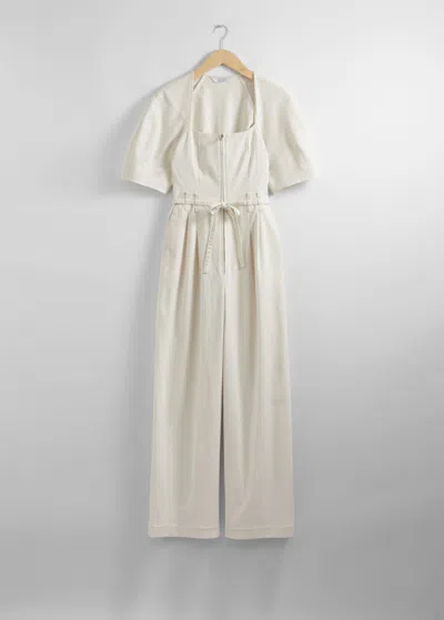 & Other Stories Belted Zip-front Jumpsuit In White