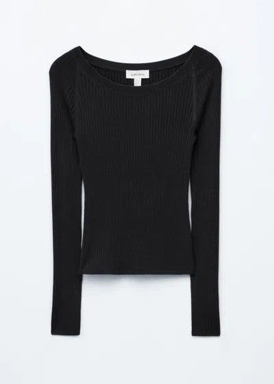 & Other Stories Boat-neck Rib-knit Top In Black