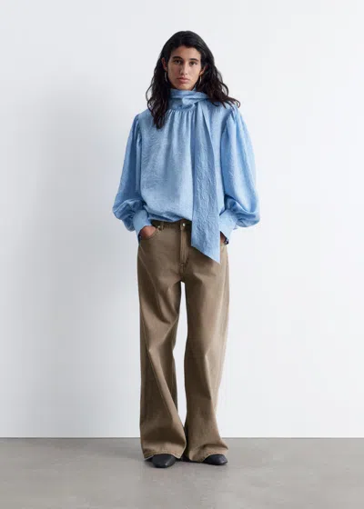 & Other Stories Bow-collar Blouse In Blue