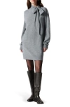 & Other Stories Bow Detail Merino Wool Sweater Dress In Grey Medium Dusty