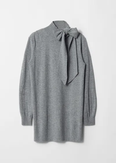 & Other Stories Bow-detailed Merino Mini Dress In Grey