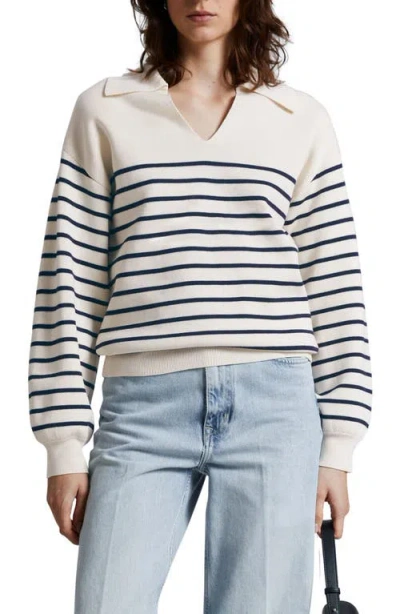 & Other Stories Breton Stripe Cotton Blend Sweater In White