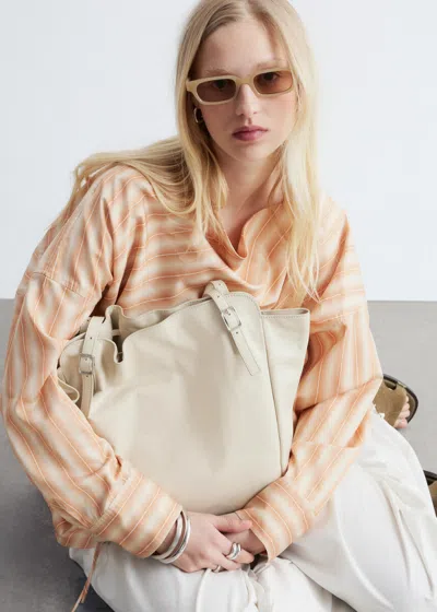 & Other Stories Buckle-strap Leather Tote In Neutral