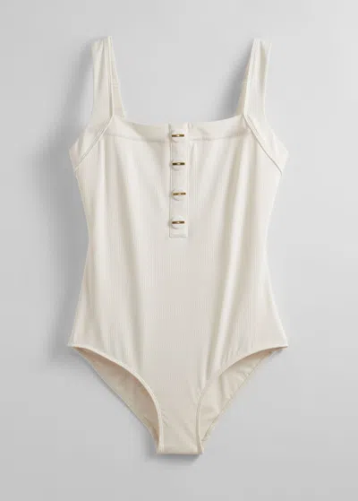 & Other Stories Ribbed Button Front Swimsuit In White