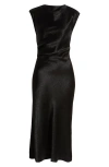 & Other Stories Cap Sleeve Satin Midi Dress In Black Dark
