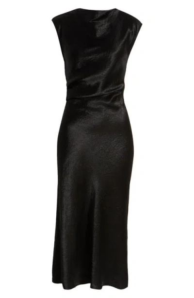 & Other Stories Cap Sleeve Satin Midi Dress In Black Dark