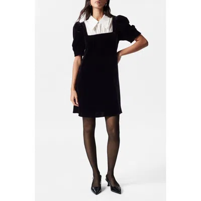 & Other Stories Collar Velvet Minidress In Black Dark