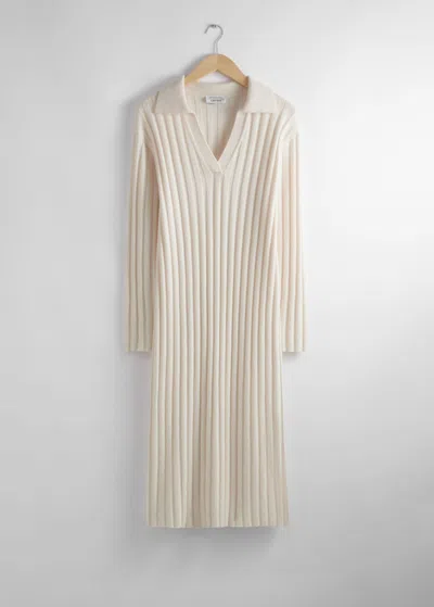 & Other Stories Collared Rib-knit Midi Dress In Beige