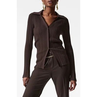 & Other Stories Collared V-neck Rib Cardigan In Brown Dark