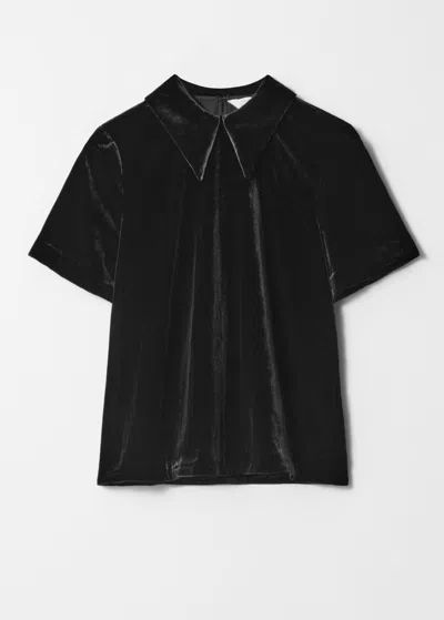 & Other Stories Collared Velvet Blouse In Black