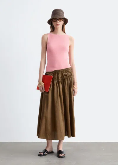 & Other Stories Cotton Drawstring Midi Skirt In Brown