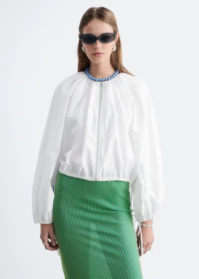 & Other Stories Cotton Poplin Zip-front Blouse In White