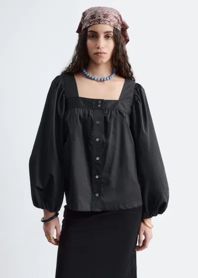 & Other Stories Square Neck Button Through Blouse In Black