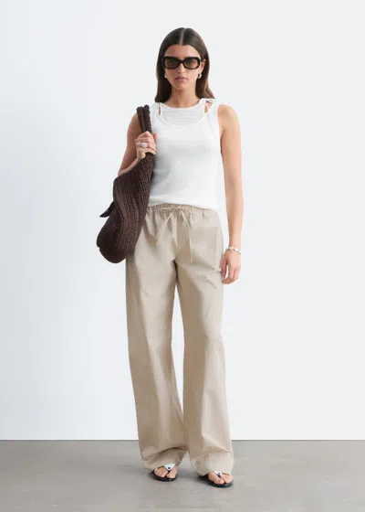 & Other Stories Cotton Twill Drawstring Trousers In Neutral