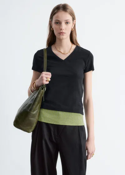 & Other Stories Cotton V-neck T-shirt In Black