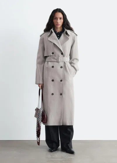 & Other Stories Cotton-wool Tie-belt Trench Coat In Gray