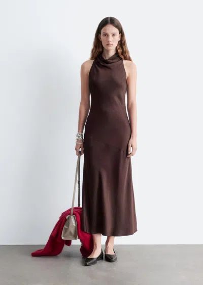 & Other Stories Cowl-neck Satin Midi Dress In Brown