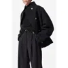 & Other Stories Creased Straight Leg Wool Blend Pants In Black Dark