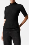 & Other Stories Crinkled Lettuce Edge Top In Black Dark