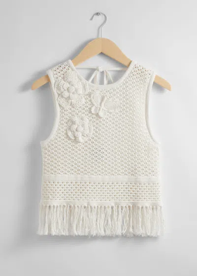 & Other Stories Crocheted Fringe Tank Top In White