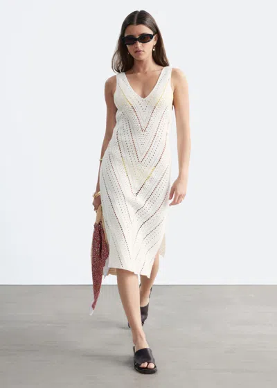 & Other Stories Crocheted V-neck Midi Dress In White