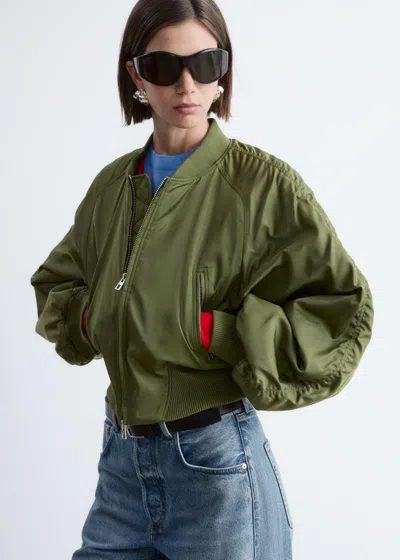 & Other Stories Cropped Bomber Jacket In Green