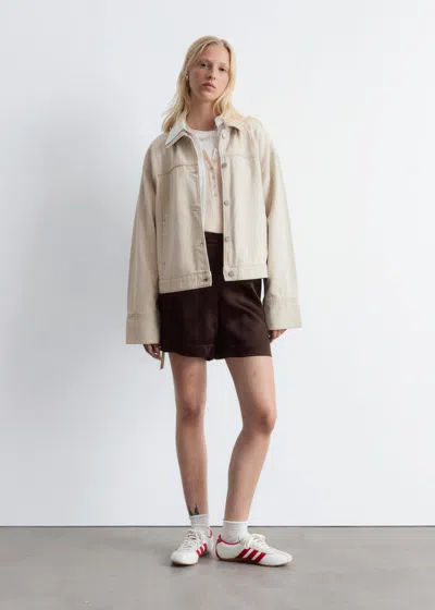 & Other Stories Cropped Tie-closure Denim Jacket In White