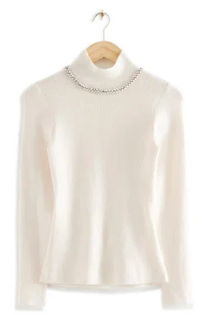 & Other Stories Crystal Embellished Neck Wool Blend Sweater In Neutral