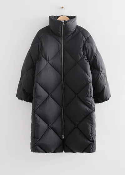 & Other Stories Diamond Padded Puffer Coat In Black
