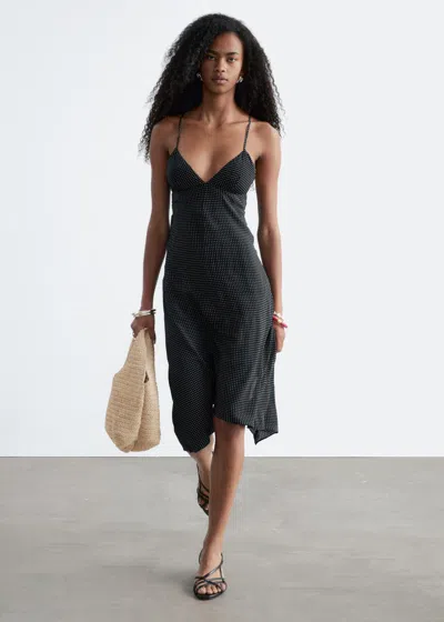 & Other Stories Dotted Slip Midi Dress In Black