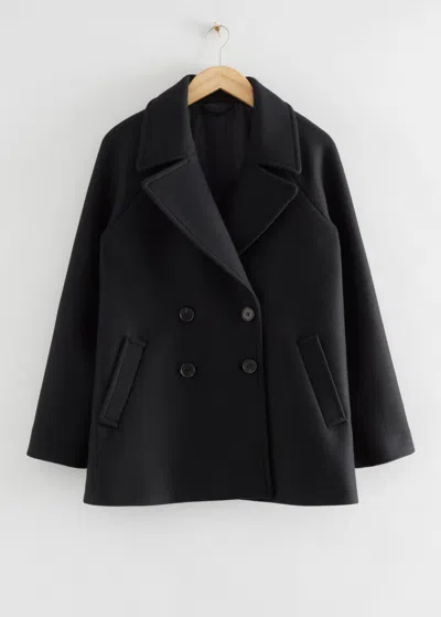 & Other Stories Double-breasted Wool Pea Coat In Black