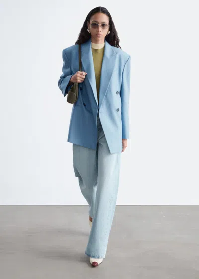 & Other Stories Double-breasted Wool Blazer In Blue