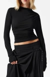 & Other Stories Drape Asymmetric Funnel Neck Top In Black Dark