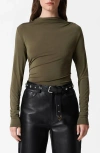 & Other Stories Drape Asymmetric Funnel Neck Top In Khaki Green Dark