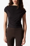 & Other Stories Drape Cap Sleeve Jersey Top In Black